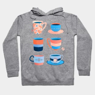 Coral and blue retro tea cups Hoodie